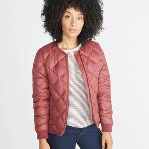 Marine Layer Womens Diamond Quilted Down Puffer Jacket Burgundy Wine Red Small